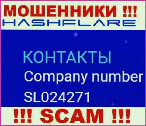 Номер регистрации, под которым зарегистрирована организация HashFlare Io: SL024271
