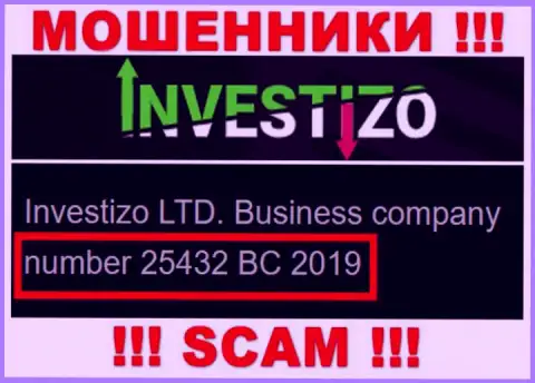 Инвестицо Лтд интернет-воров Investizo зарегистрировано под этим рег. номером - 25432 BC 2019