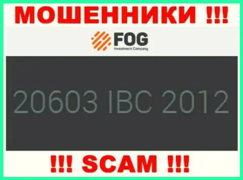 Регистрационный номер, принадлежащий противоправно действующей компании Форекс Оптимум - 20603 IBC 2012