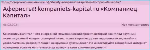 В интернете не слишком хорошо высказываются о Kompaniets-Capital Ru (обзор противозаконных деяний организации)