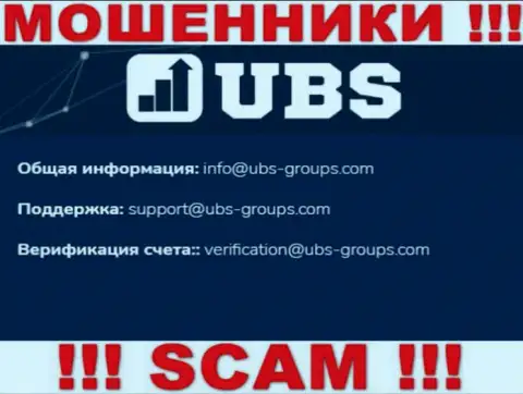 В контактных сведениях, на сайте мошенников UBS Groups, представлена вот эта электронная почта