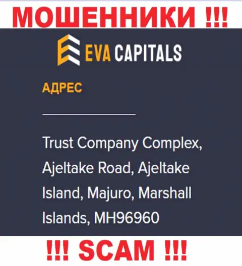 На web-сайте EvaCapitals Com предложен оффшорный адрес регистрации конторы - Trust Company Complex, Ajeltake Road, Ajeltake Island, Majuro, Marshall Islands, MH96960, будьте бдительны - это воры