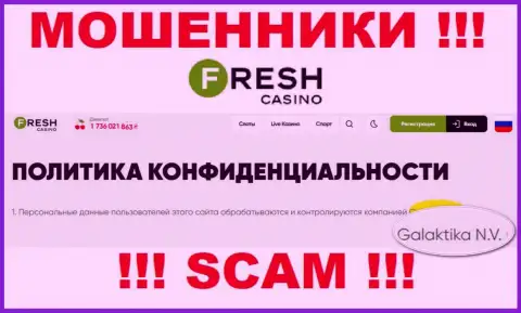 Юр. лицо internet жуликов Fresh Casino это GALAKTIKA N.V
