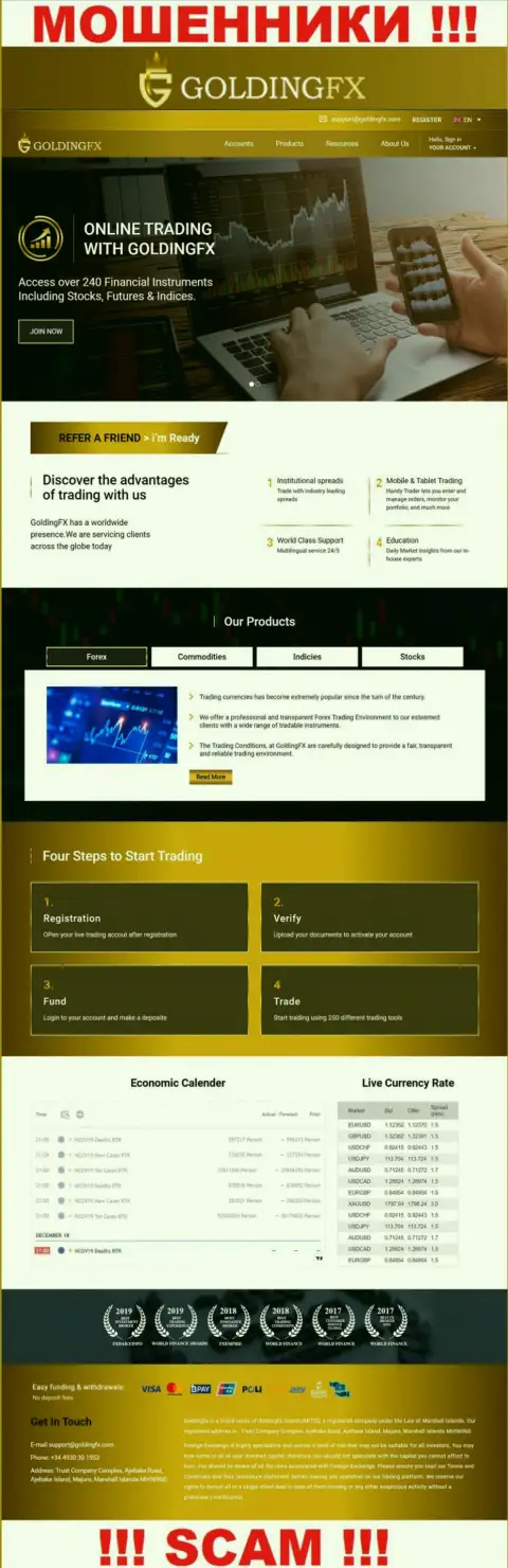 Официальный web-сайт мошенников Golding FX, забитый инфой для лохов