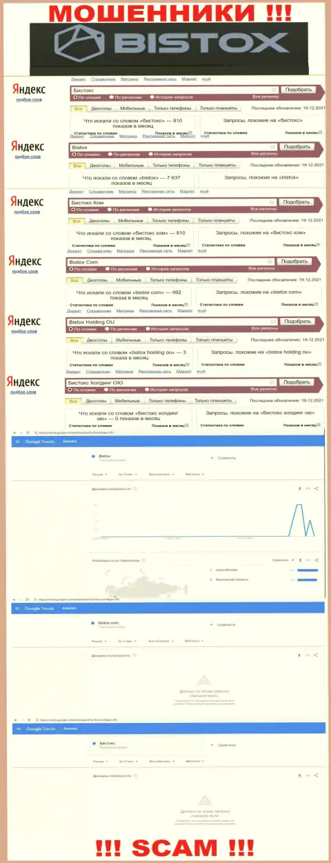 Вот такое число поисковых запросов во всемирной интернет сети по мошенникам Bistox Holding OU