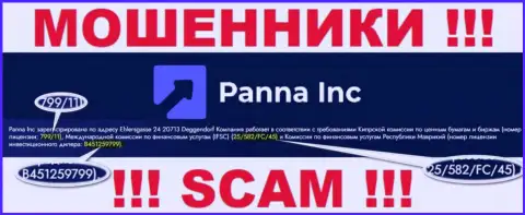 Лохотронщики PannaInc активно сливают своих клиентов, хоть и указывают свою лицензию на web-сервисе