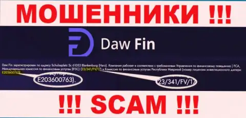 Номер лицензии Daw Fin, у них на сайте, не поможет сохранить Ваши вложенные деньги от кражи