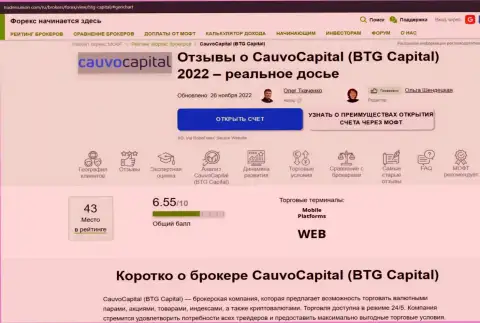 Обзор услуг компании Cauvo Capital в информационном материале на информационном сервисе TradersUnion Com