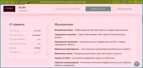 Условия сервиса обменного online пункта BTC Bit в информационной статье на сайте NikSolovov Ru